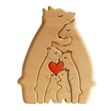 Ours en bois puzzle familial, sculpture décorative d'ours en bois (E)