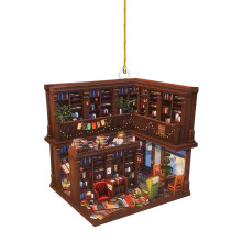 Ornement de Noël en acrylique représentant un amoureux des livres en train de lire, compatible avec les décorations de Noël pour cheminée,