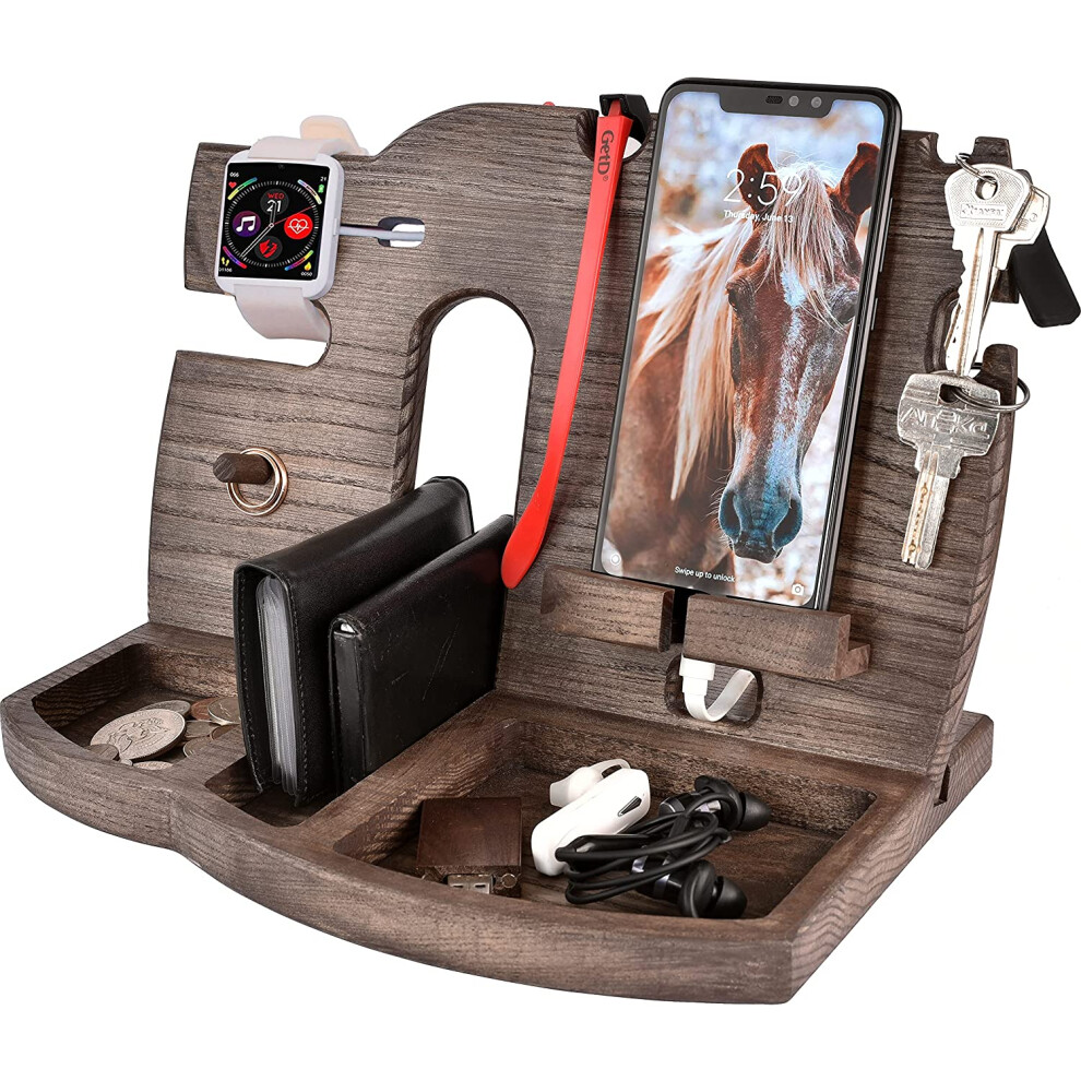Wood Docking Station Nightstand Organizer 1Pc Black 9336866800654