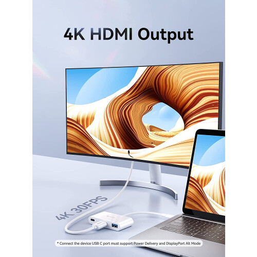 Προσαρμογέας πολλαπλών θυρών USB C σε HDMI, USB Type C σε HDMI [UHD4K@30Hz], Θύρα USB3.0 5Gbps, Φόρτιση 1