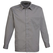 (18, Dark Grey) Premier Mens Premier Poplin Long-Sleeved Formal Shirt
