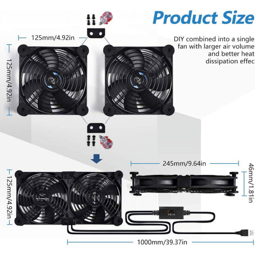 USB Cooling Fan 120mm Dual 5V Portable 2