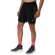 (M, Black/Grey) Asics Mens 2 in 1 Running Shorts