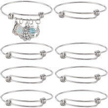 10 pezzi di braccialetti rigidi regolabili in argento, braccialetti in filo di acciaio inossidabile da 2,17" per la creazione di gioielli, lavori fai