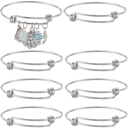 Silver Adjustable Bangle Bracelets Stainless Steel 10 pcs