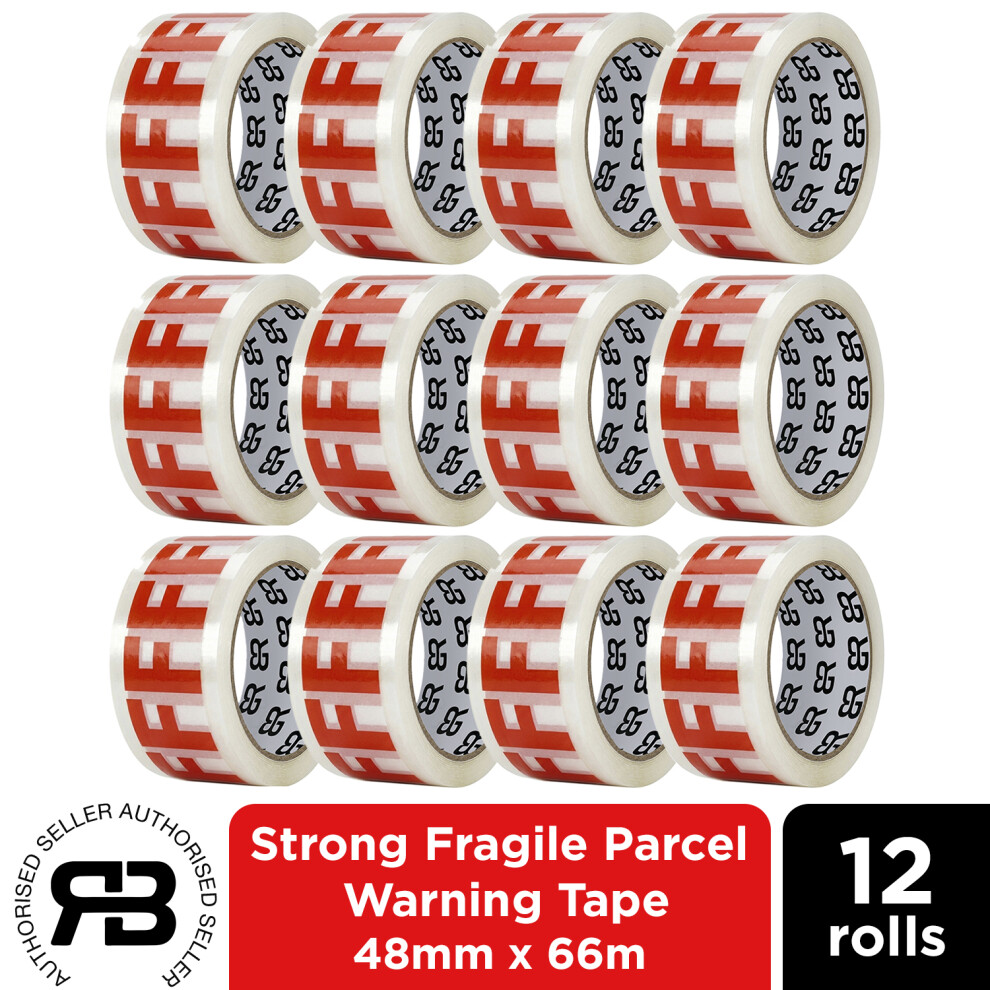 (12 Rolls) Fragile Tape 48Mm X 66M Packing Tape For Parcels & Boxes(12 / 24 / 48 Rolls) 5056564749195