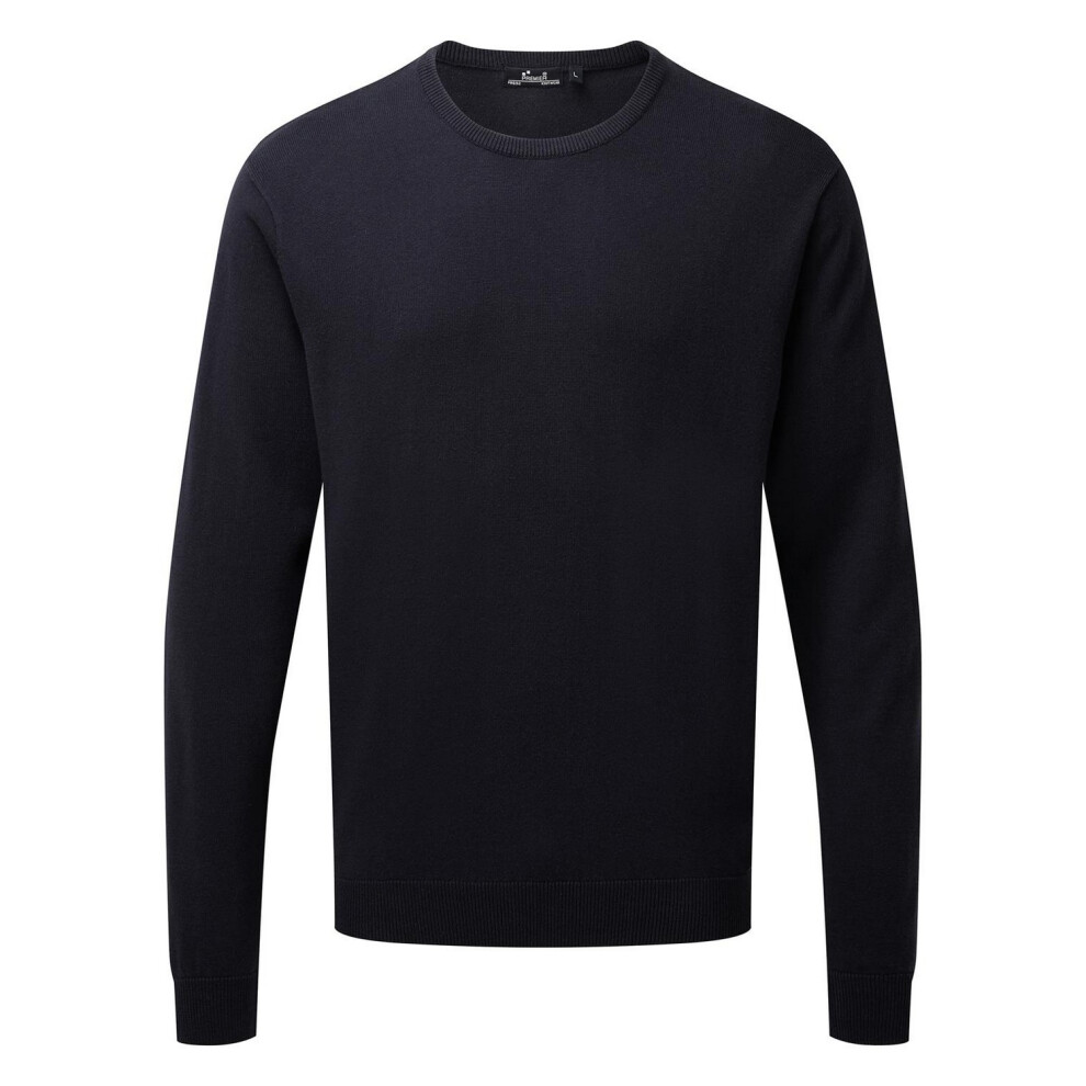 Premier (Xxs, Navy) Mens Knitted Cotton Crew Neck Sweatshirt