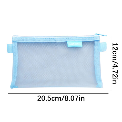 Nylon Mesh Pen Pouch Blue with Clear Zipper 1
