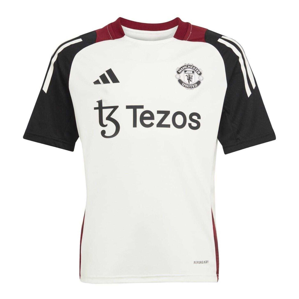 Adidas (7-8 Years, Off White/Black) Childrens/Kids Tiro 24 Manchester United Fc Training Jersey