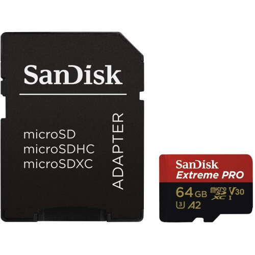MicroSDXC UHS-I U3 A2 V30 64GB with Adapter