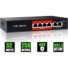 AI PoE Switch 52V 52W 4-Port 100Mbps 802.3af/at