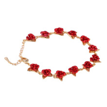 Pulseiras femininas - Corrente decorativa com rosa vermelha, delicada pulseira para presente de Dia dos Namorados.