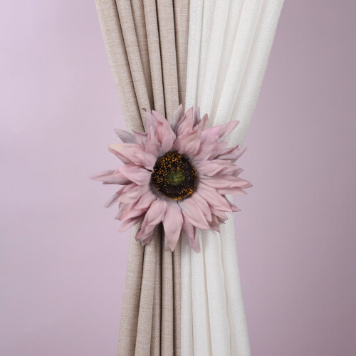 Sunflower-shaped curtain tieback rustic nylon no-drill 2