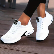 (White, 36) Lightweight Mesh Lace Up Sneakers, Fashion Air Cushion Running Sports Shoes, Women's Footwear