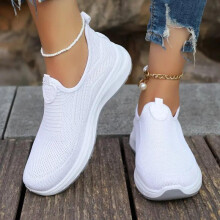 (Grey, 39) Women's Casual Mesh Sneakers - Breathable Solid Color Slip-On Fashion Shoes Walking Footwear