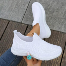 (Green, 36) Women's Casual Mesh Sneakers - Breathable Solid Color Slip-On Fashion Shoes Walking Footwear