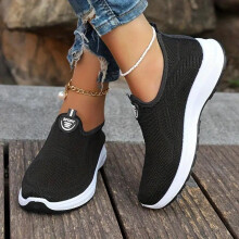 (Dark blue, 36) Women's Casual Mesh Sneakers - Breathable Solid Color Slip-On Fashion Shoes Walking Footwear