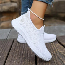 (Dark blue, 39) Women's Casual Mesh Sneakers - Breathable Solid Color Slip-On Fashion Shoes Walking Footwear