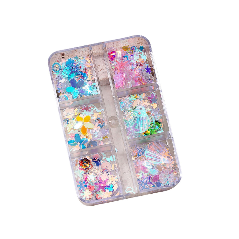 Nail Art Decor Box with Sequins and Rhinestones 6 Grids