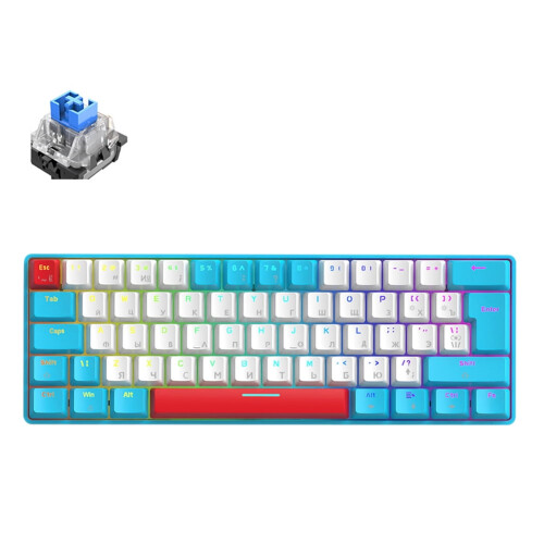 Jixopn T60 USB迷你机械背光游戏键盘 蓝白蓝轴