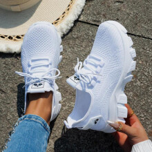 (Green, 39) White Shoes Female Spring New Fashion Flying Weaving Female Shoes Light Breathable Sports Shoes Large Size