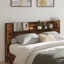 vidaXL Storage Headboard with LED Smoked Oak Engineered Wood