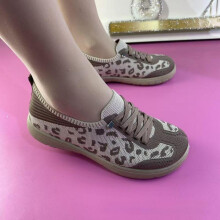 (Beige, 36) Spring and Autumn Style Rubber-soled Breathable Casual Women's Shoes, Fly-ribbed Mesh Mother's Shoes, Leopard Print Women's Shoes