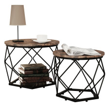 (Home Assembly Required, Coffee Tables) Set of 2 Side Table Sofatic Helaro M Vintage oak