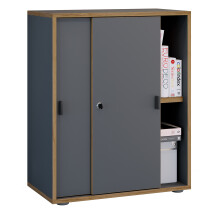 (Chipboard, Black) Office cabinet sliding doors Salia 2-fold B60