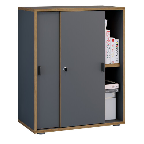 (Chipboard, Black) Office cabinet sliding doors Salia 2-fold B60