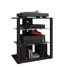 (Floating TV Unit, Wood) Hifi Furniture Rack Alu Glass Phono Folas