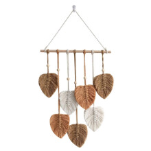 Tapisserie murale bohème en macramé tissée à la main, motif feuilles et plumes, décoration intérieure (vert armée, 63,5-66 cm)