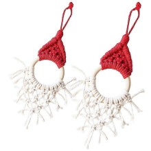 Tapisserie murale en macramé de corde de coton, décor de cheminée de Noël, multicolore, 17 x 5,5 cm, lot de 2
