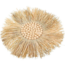 Décoration murale en raphia tressé avec perles en bois, style nordique rustique
