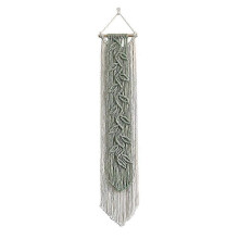 Tapisserie murale nordique en macramé tissé avec pompons de style bohème, idéale pour le salon, la chambre ou la décoration intérieure.