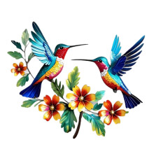 Ensemble de décorations murales en métal représentant des oiseaux aux couleurs vives, pour jardin, terrasse, chambre ou salon.