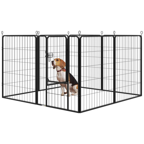 Parque dobrável preto para cães com porta e trava dupla. 1