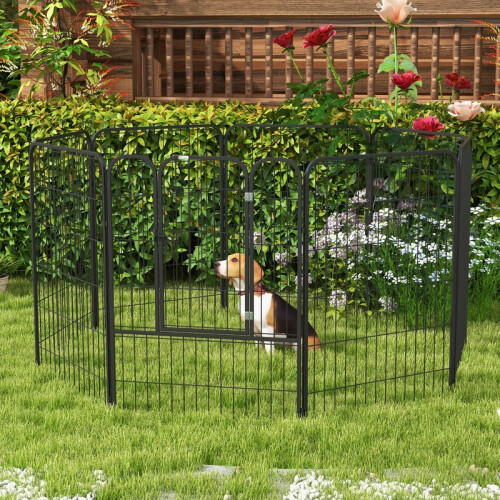 Parque dobrável preto para cães com porta e trava dupla. 2