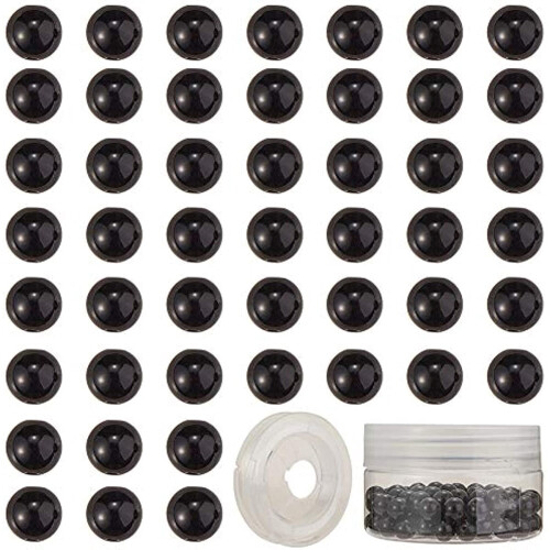 Black Obsidian Round Beads 8mm 100 pcs with Elastic Thread