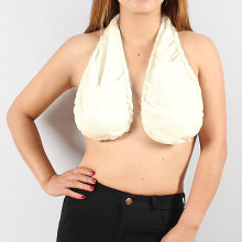(S, Beige) Womens Tata Towel Bras Crop Neck Wrap Lingerie Solid Velvet Polyester