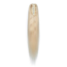 (16inch, bleachblonde) Real Remy Human Hair Ponytail Extension Claw Clip In Hair Extensions Long Natural Straight Ponytail Hairpiece