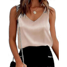 (2XL, Champagne) Womens Silk Satin Tank Tops V Neck Casual Cami Sleeveless Camisole Blouses