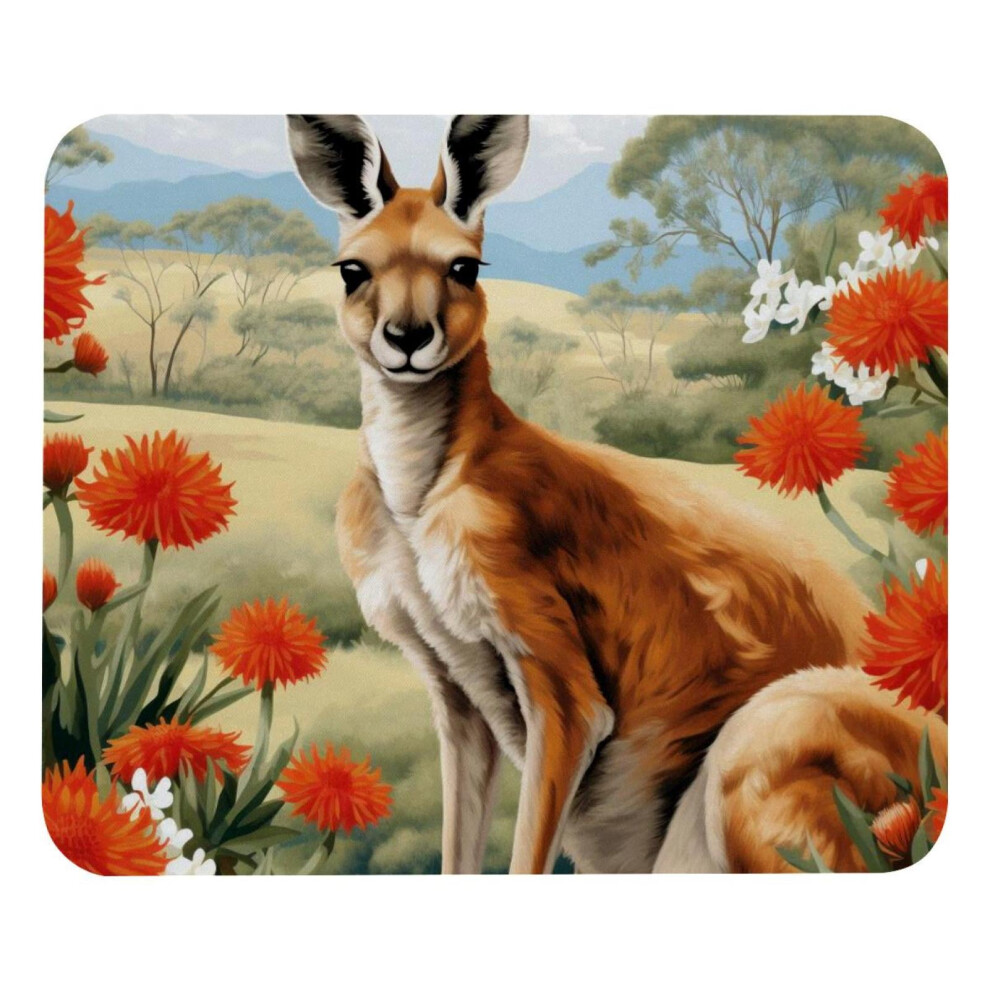 Square Mouse Pad With Kangaroo Flowers Design, 8.3X9.8 Red 917087608855