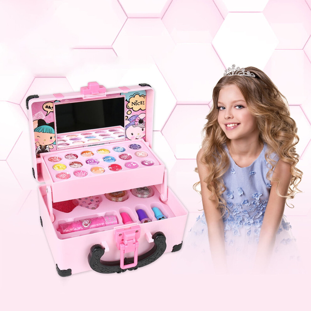 Kids Makeup Kit for Girls Portable Washable Set Pink Box