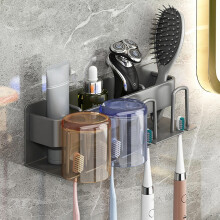 (2 Slots, Gold) Toothbrush Holder Wall Mounted, Bathroom Organizer compatible with Toothbrush/toothpaste/cups
