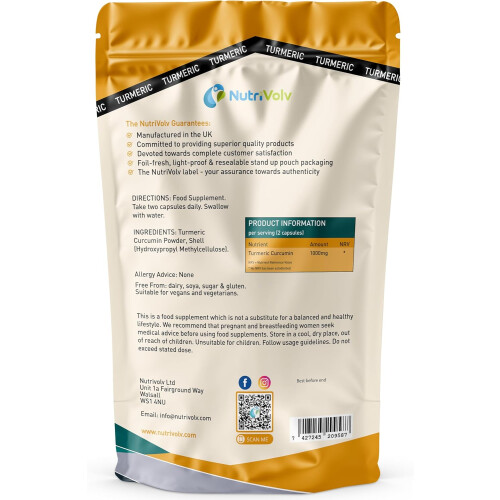 NutriVolv Turmeric Curcumin 1000mg (120 Capsules ) 1