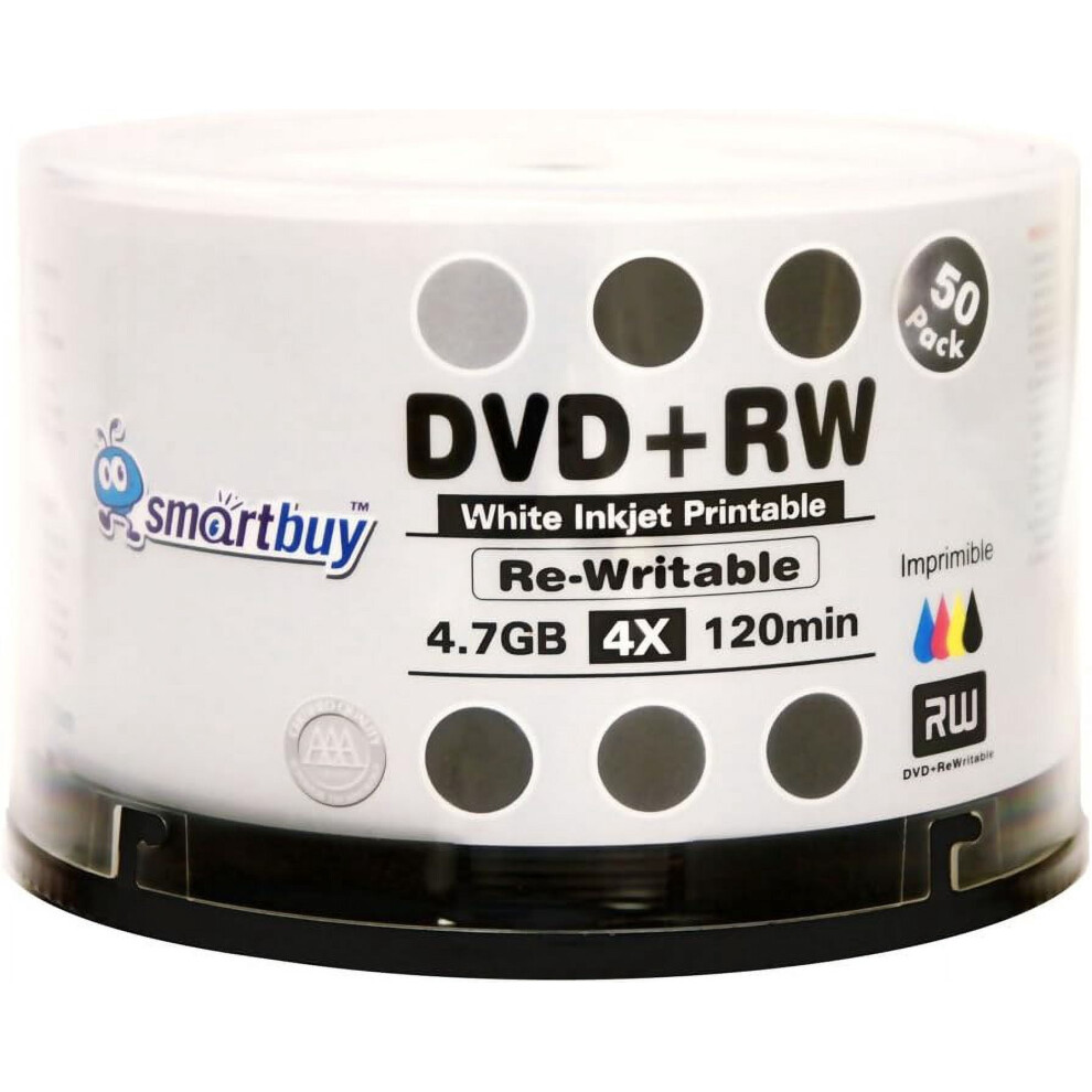 Blank Dvd+Rw 4X 4.7Gb 120Min Inkjet Printable Disc 50 White 917087623513