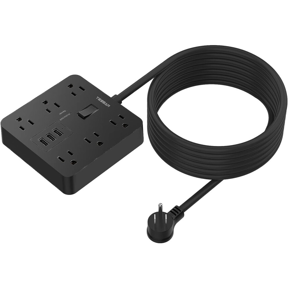 Flat Plug Extension Cord 15 Ft Surge Protector With 6 917087624398