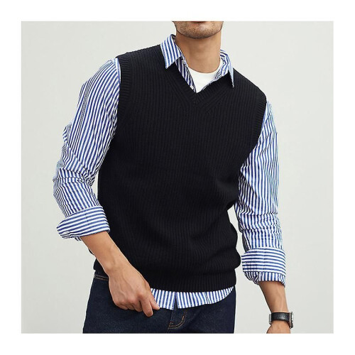 (S, Black) Mens Solid Sleeveless Pullover Outerwear Vest 1