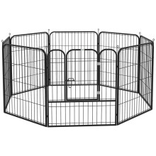 Parque dobrável preto para cães com oito postes, 79 cm